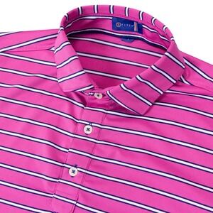 Stitch‎ Golf Mens Large Pink Striped Short Sleeve Performance Polo Shirt